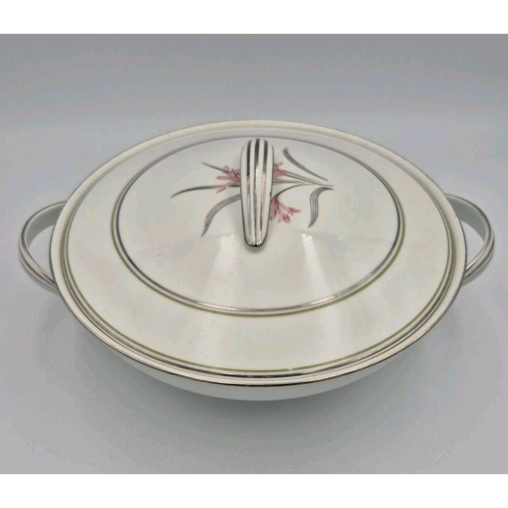Noritake Kent Covered Vegetable Dish -  8 & 7/8 Inch - Platinum Trim